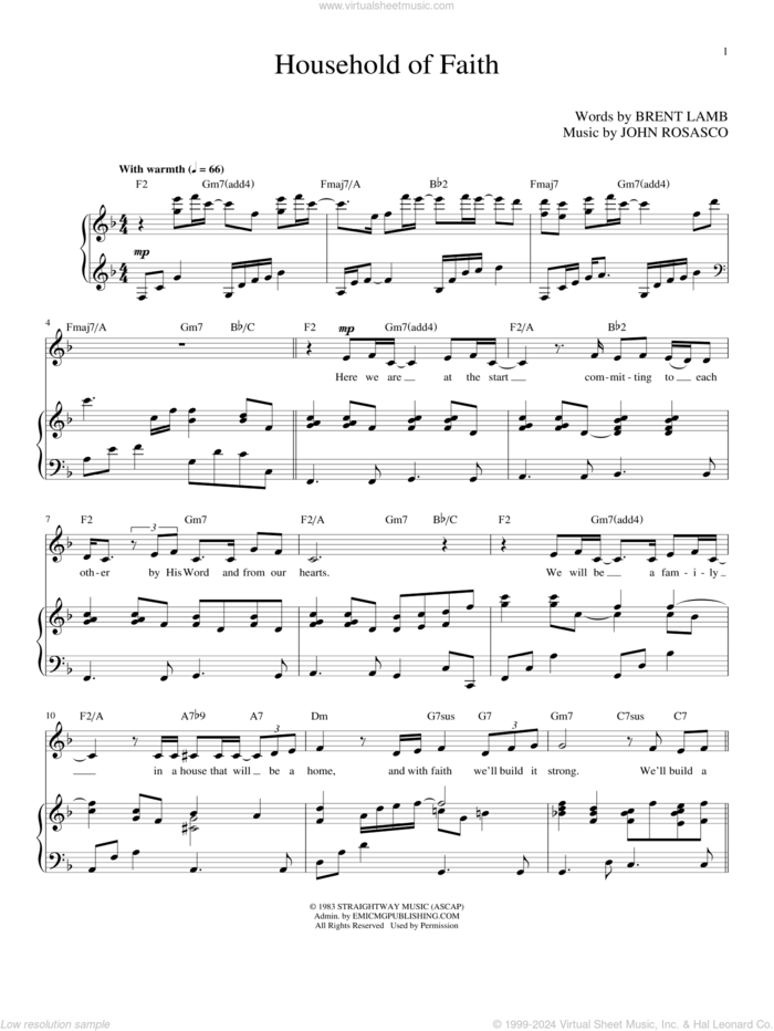 Household Of Faith sheet music for voice and piano (High Voice) by John Rosasco and Brent Lamb, wedding score, intermediate skill level