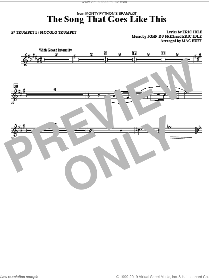 The Song That Goes like This sheet music for orchestra/band (Bb trumpet 1/picollo trumpet) by Mac Huff, Eric Idle and John Du Prez, intermediate skill level