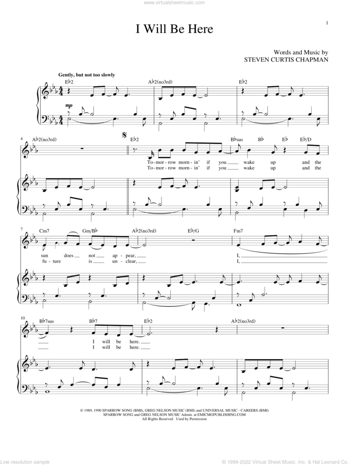 I Will Be Here sheet music for voice and piano (High Voice) by Steven Curtis Chapman, wedding score, intermediate skill level