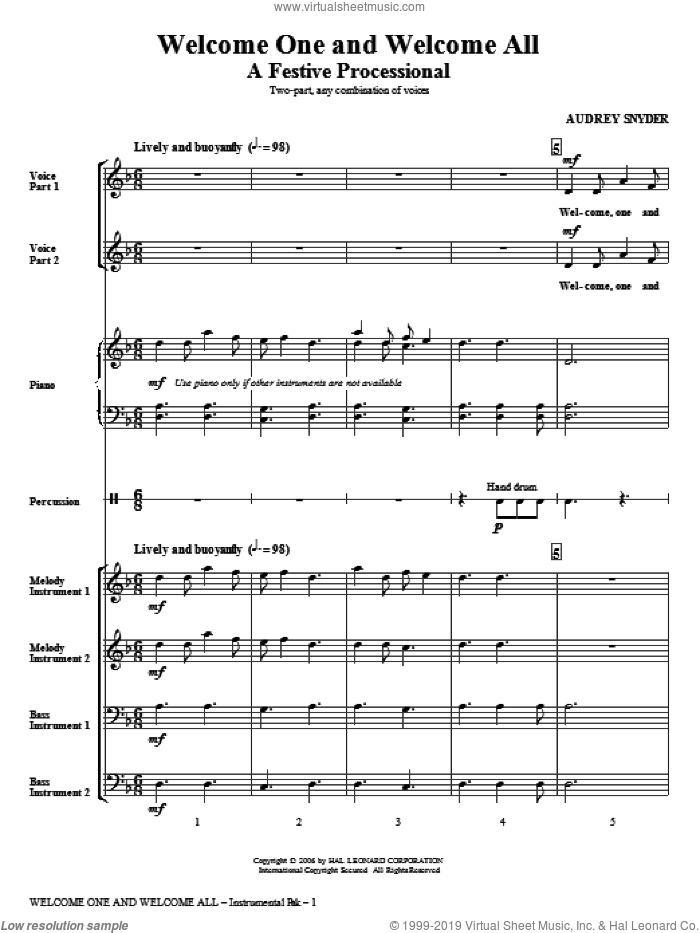 Welcome One And Welcome All, a festive processional sheet music for orchestra/band (full score) by Audrey Snyder, intermediate skill level