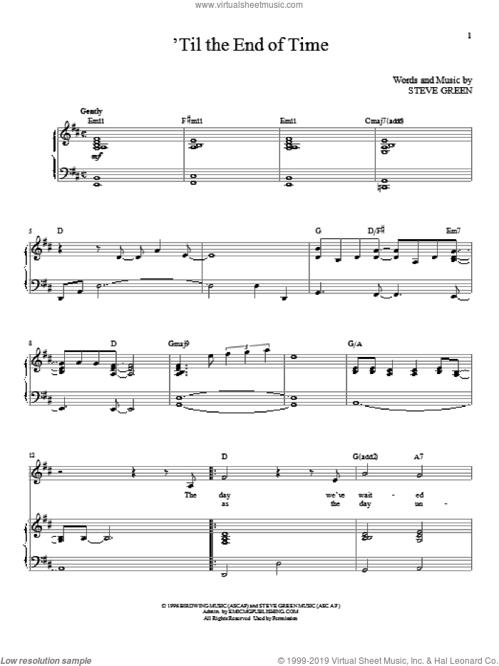 'Til The End Of Time sheet music for voice and piano (High Voice) by Steve Green, wedding score, intermediate skill level