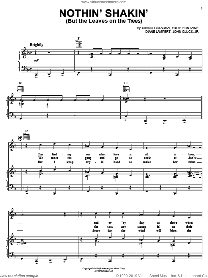 Nothin' Shakin' (But The Leaves On The Trees) sheet music for voice, piano or guitar by Cirino Colacrai, Diane Lampert and Eddie Fontaine, intermediate skill level