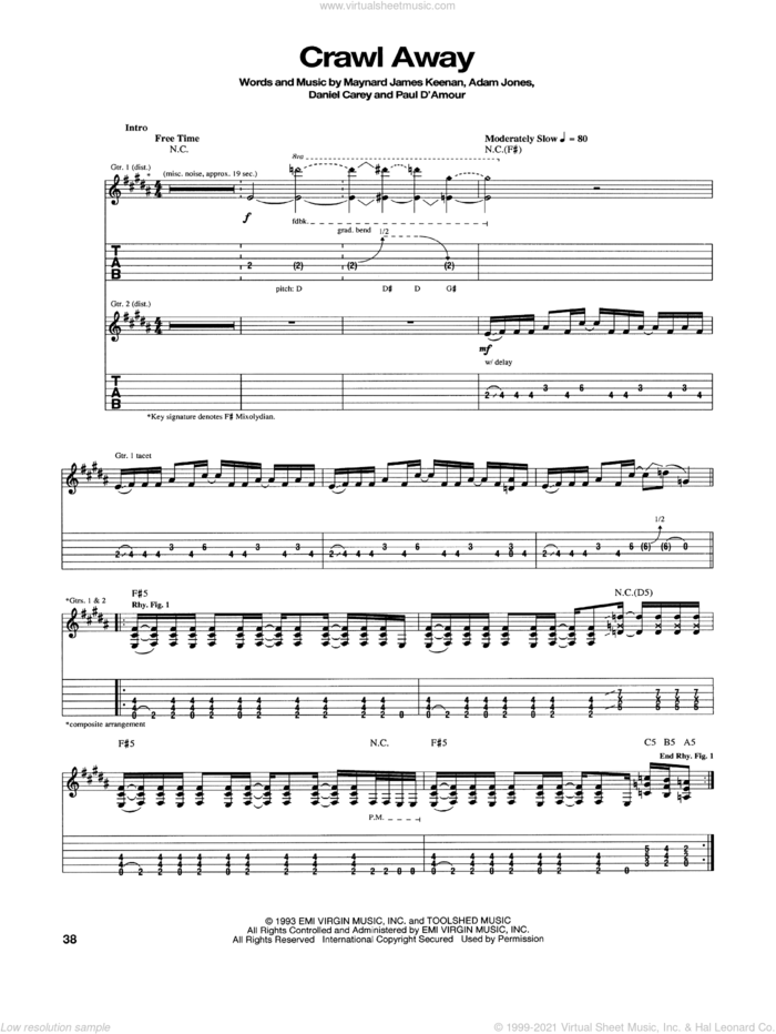 Crawl Away sheet music for guitar (tablature) by Tool, intermediate skill level