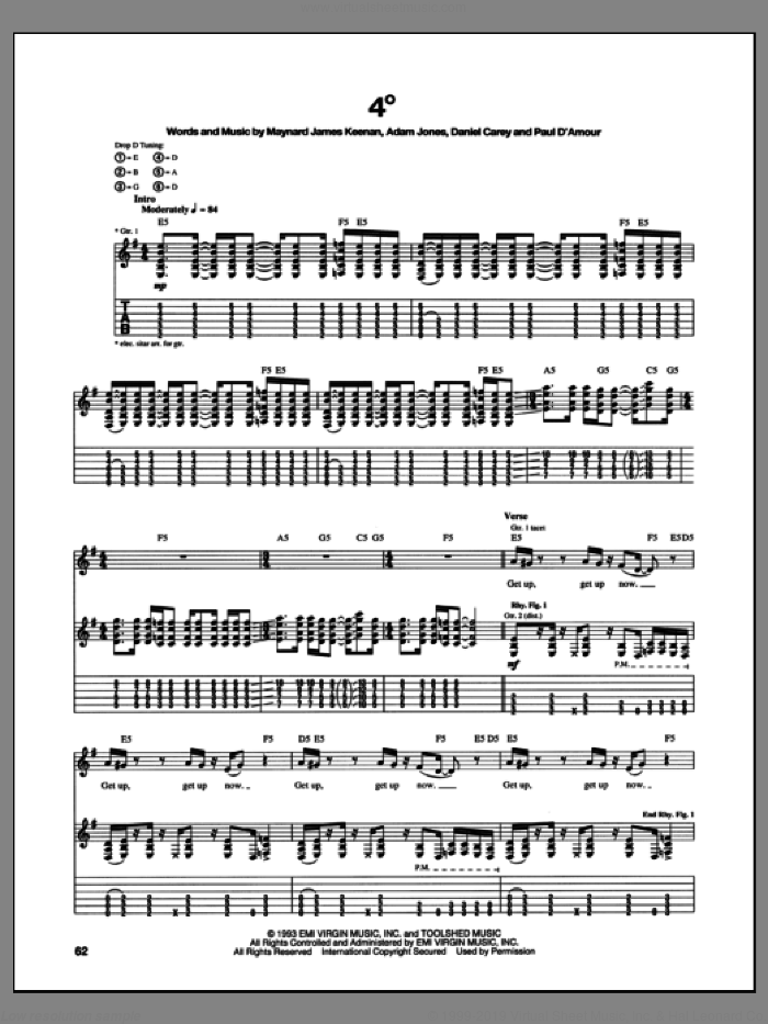 4 Degrees sheet music for guitar (tablature) by Tool, intermediate skill level