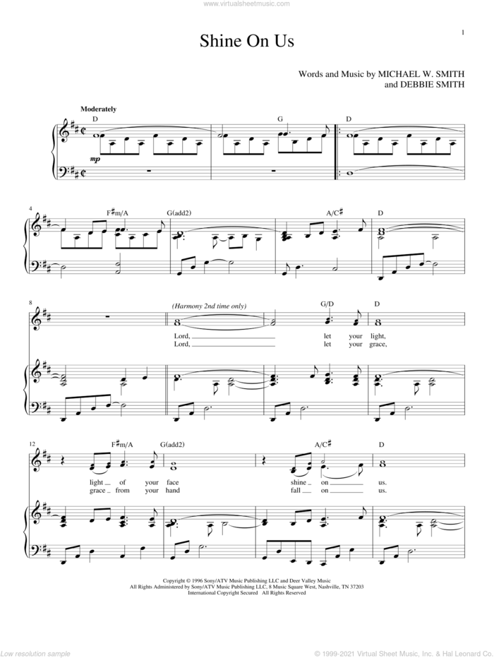 Shine On Us sheet music for voice and piano (High Voice) by Phillips, Craig & Dean, Debbie Smith and Michael W. Smith, intermediate skill level