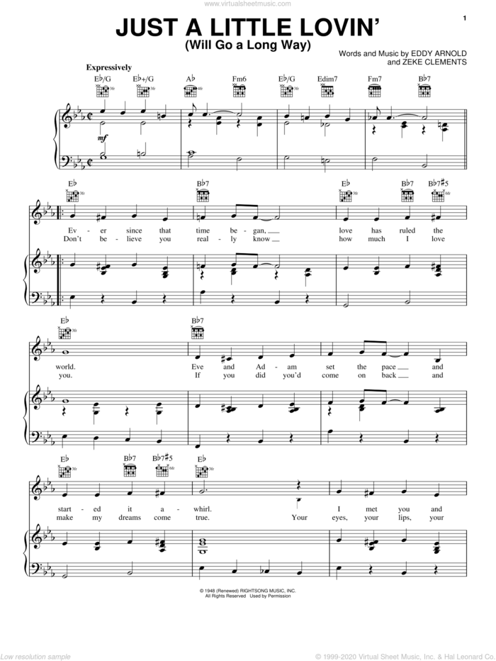 Just A Little Lovin' (Will Go A Long Way) sheet music for voice, piano or guitar by Eddy Arnold, intermediate skill level