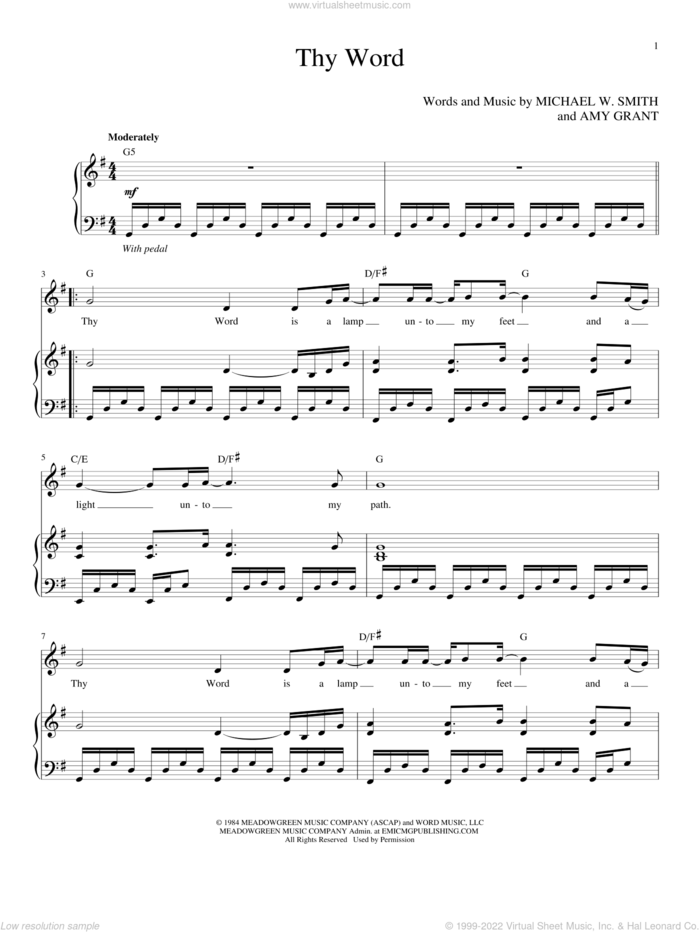 Thy Word sheet music for voice and piano (High Voice) by Ginny Owens, Amy Grant and Michael W. Smith, intermediate skill level