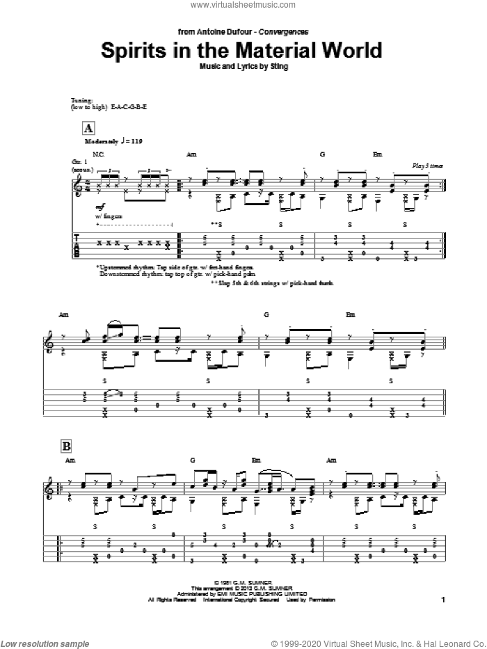 Spirits In The Material World sheet music for guitar solo by Antoine Dufour, Sting and The Police, intermediate skill level
