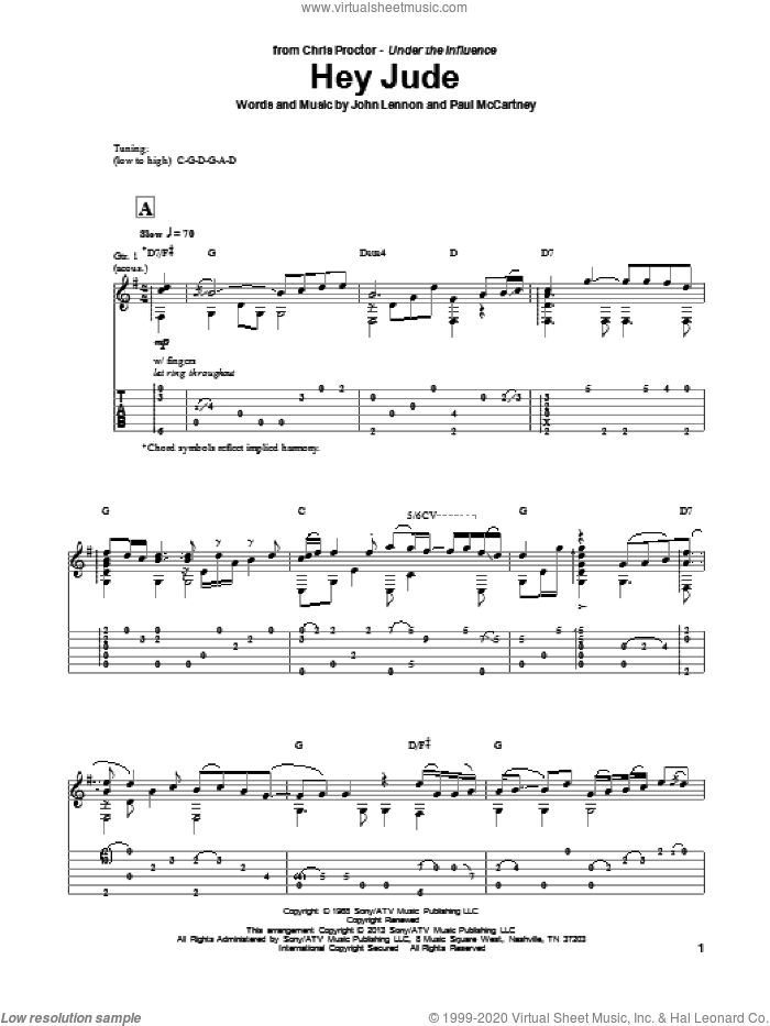 Hey Jude (arr. Chris Proctor) sheet music for guitar solo by The Beatles, Chris Proctor, John Lennon and Paul McCartney, intermediate skill level