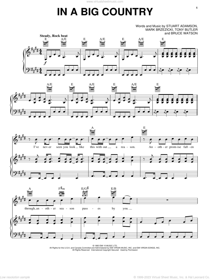 In A Big Country sheet music for voice, piano or guitar by Big Country, intermediate skill level