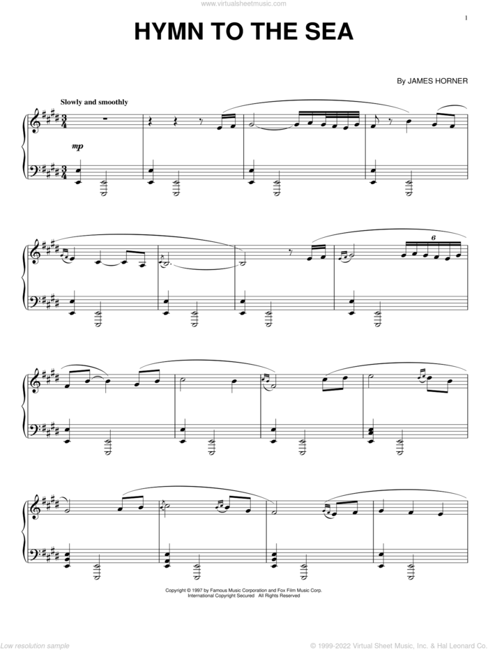 Hymn To The Sea sheet music for voice, piano or guitar by James Horner, intermediate skill level