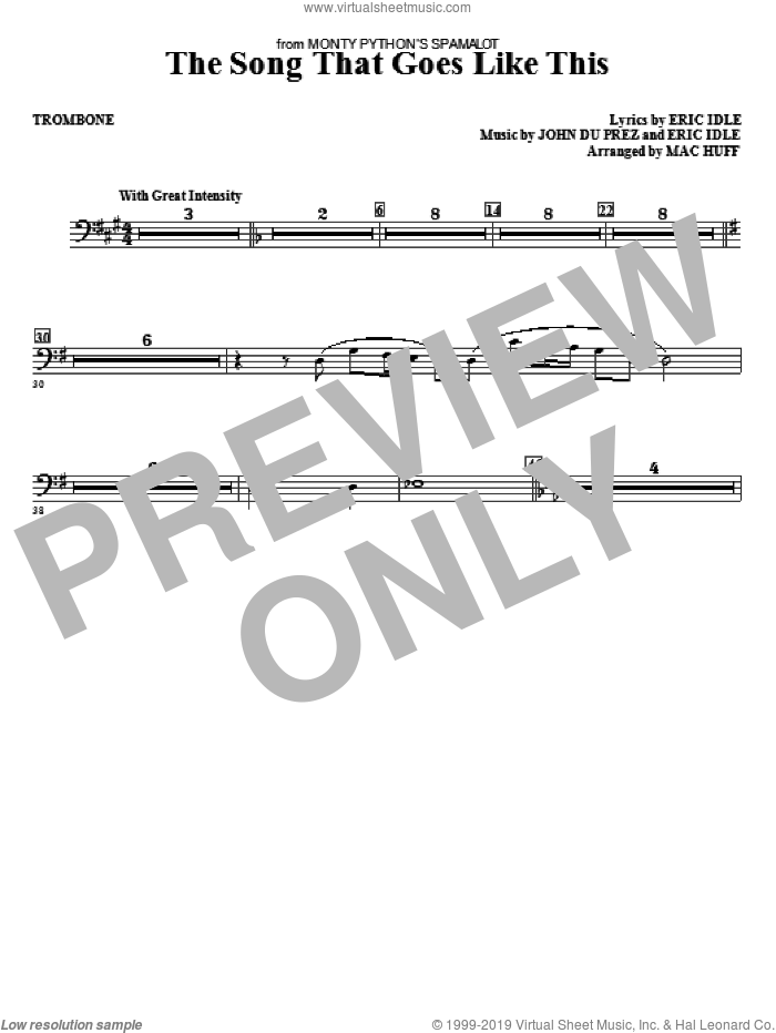 The Song That Goes like This sheet music for orchestra/band (trombone) by Mac Huff, Eric Idle and John Du Prez, intermediate skill level