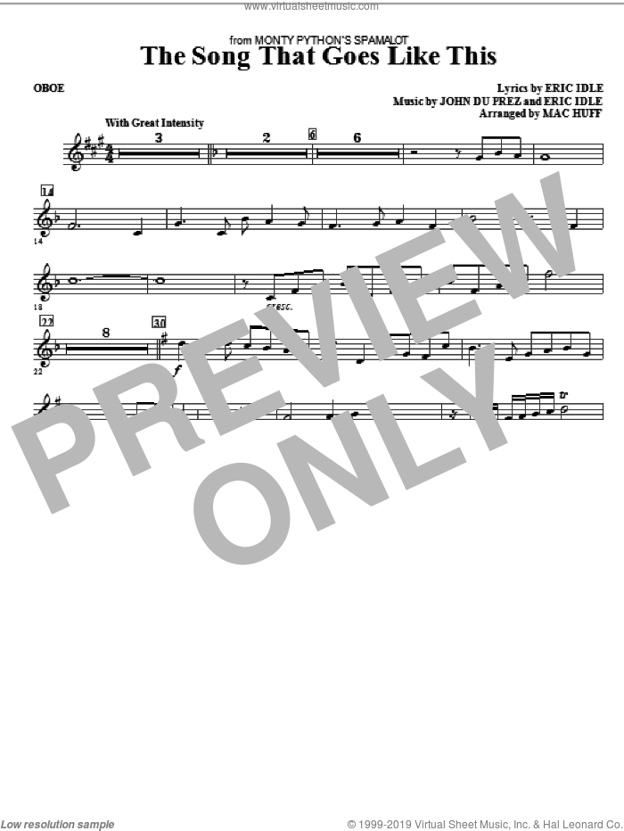 The Song That Goes like This sheet music for orchestra/band (oboe) by Mac Huff, Eric Idle and John Du Prez, intermediate skill level