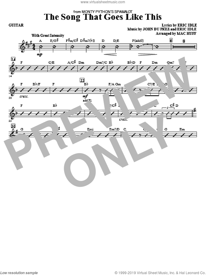 The Song That Goes like This sheet music for orchestra/band (guitar) by Mac Huff, Eric Idle and John Du Prez, intermediate skill level