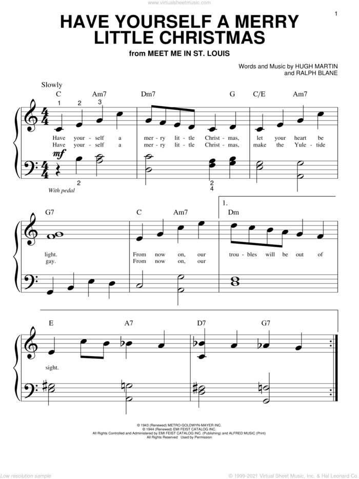 Have Yourself A Merry Little Christmas sheet music for piano solo (big note book) by Hugh Martin, Joe Nichols and Ralph Blane, easy piano (big note book)