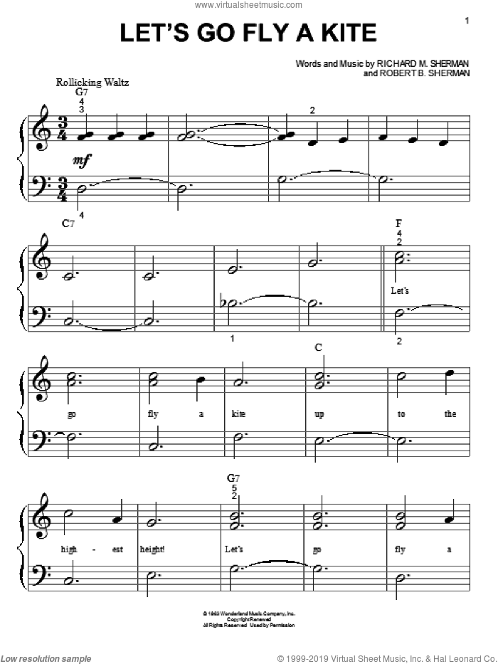 Let's Go Fly A Kite sheet music for piano solo (big note book) by Richard M. Sherman, Mary Poppins (Movie) and Robert B. Sherman, easy piano (big note book)