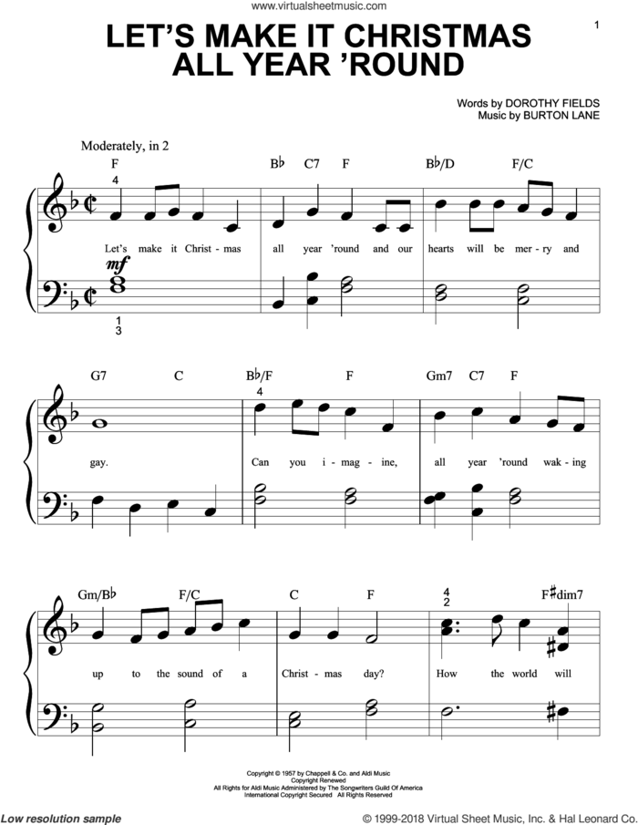 Let's Make It Christmas All Year 'Round sheet music for piano solo (big note book) by Burton Lane and Dorothy Fields, easy piano (big note book)