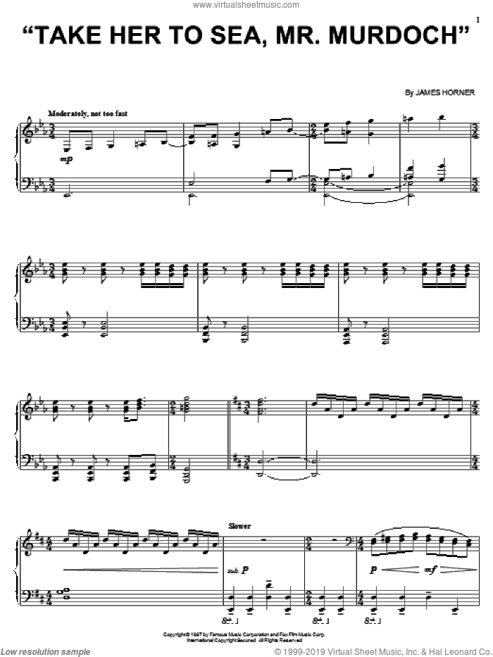 'Take Her To Sea, Mr. Murdoch' sheet music for voice, piano or guitar by James Horner, intermediate skill level