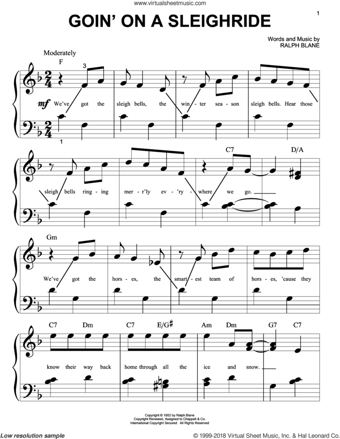Goin' On A Sleighride sheet music for piano solo (big note book) by Ralph Blane, easy piano (big note book)