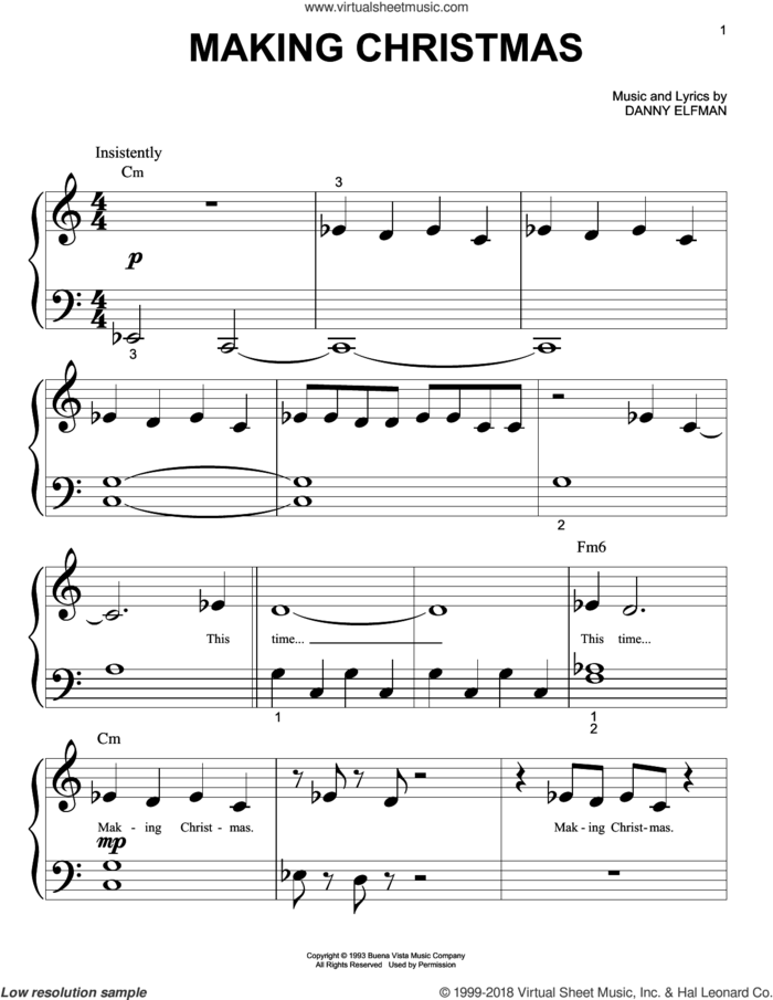 Making Christmas (from The Nightmare Before Christmas) sheet music for piano solo (big note book) by Danny Elfman and Nightmare Before Christmas (Movie), easy piano (big note book)