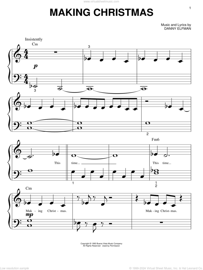 Making Christmas (from The Nightmare Before Christmas) sheet music for piano solo (big note book) by Danny Elfman and Nightmare Before Christmas (Movie), easy piano (big note book)