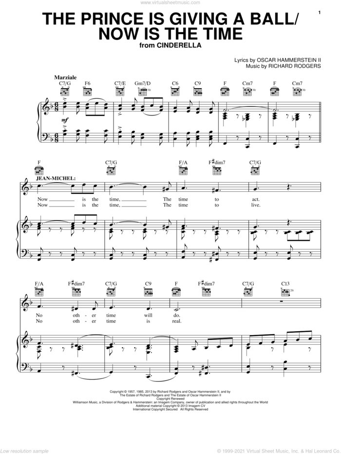 The Prince Is Giving A Ball (from Cinderella) sheet music for voice, piano or guitar by Rodgers & Hammerstein, Cinderella (Broadway), Oscar II Hammerstein and Richard Rodgers, intermediate skill level