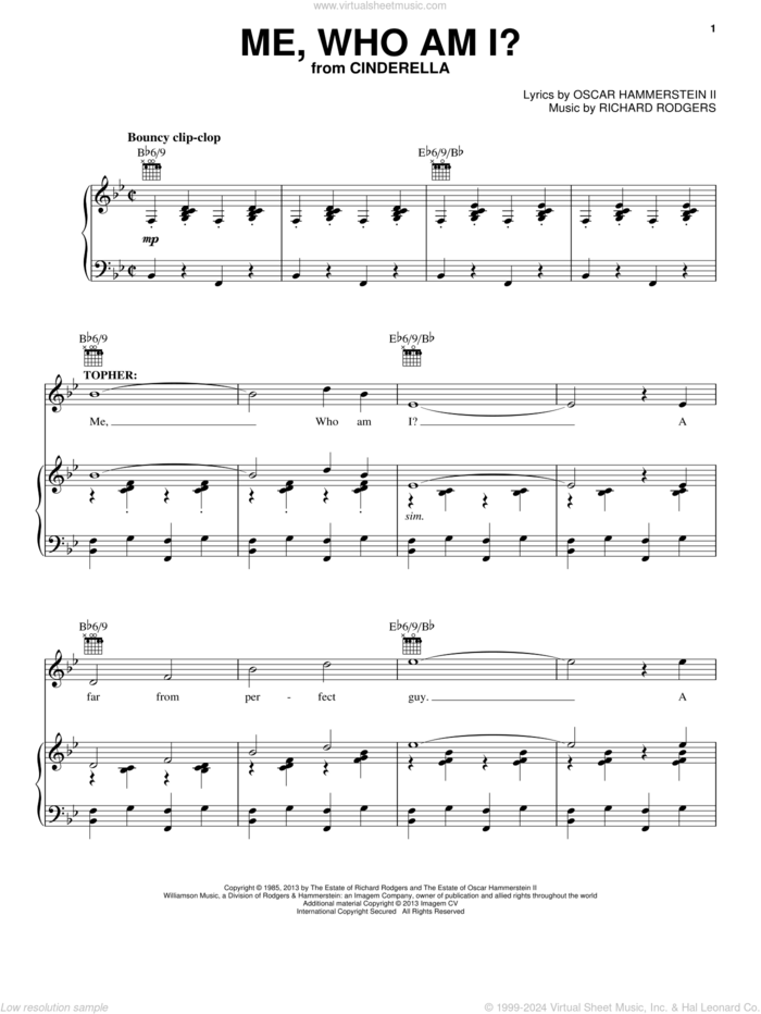Me, Who Am I? (from Cinderella) sheet music for voice, piano or guitar by Rodgers & Hammerstein, Cinderella (Broadway), Oscar II Hammerstein and Richard Rodgers, intermediate skill level