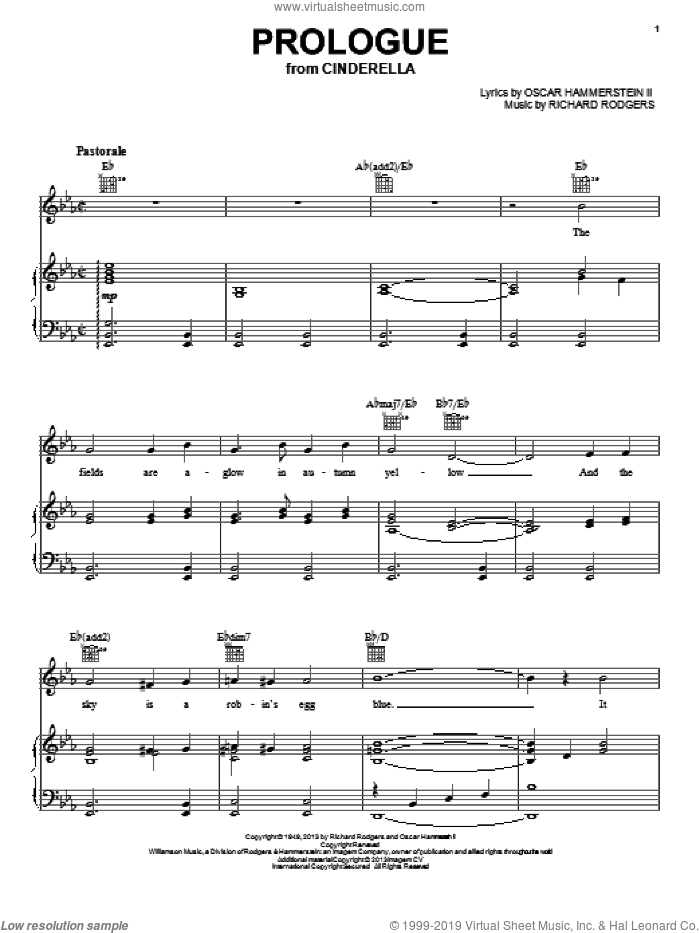 Prologue (from Cinderella) sheet music for voice, piano or guitar by Rodgers & Hammerstein, Cinderella (Broadway), Oscar II Hammerstein and Richard Rodgers, intermediate skill level