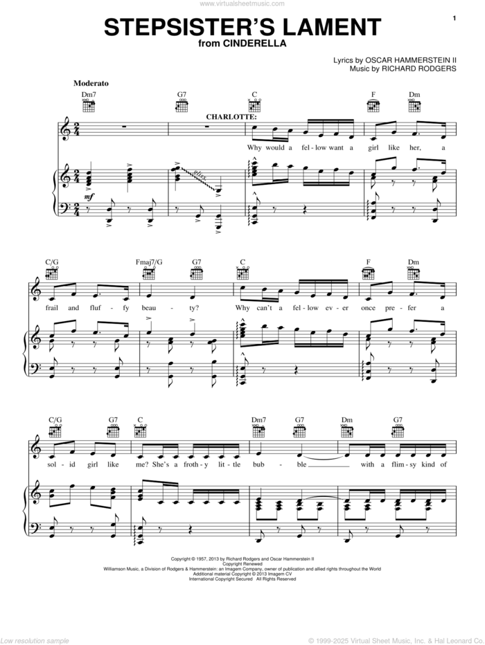 Stepsisters' Lament (from Cinderella) sheet music for voice, piano or guitar by Rodgers & Hammerstein, Cinderella (Broadway), Oscar II Hammerstein and Richard Rodgers, intermediate skill level