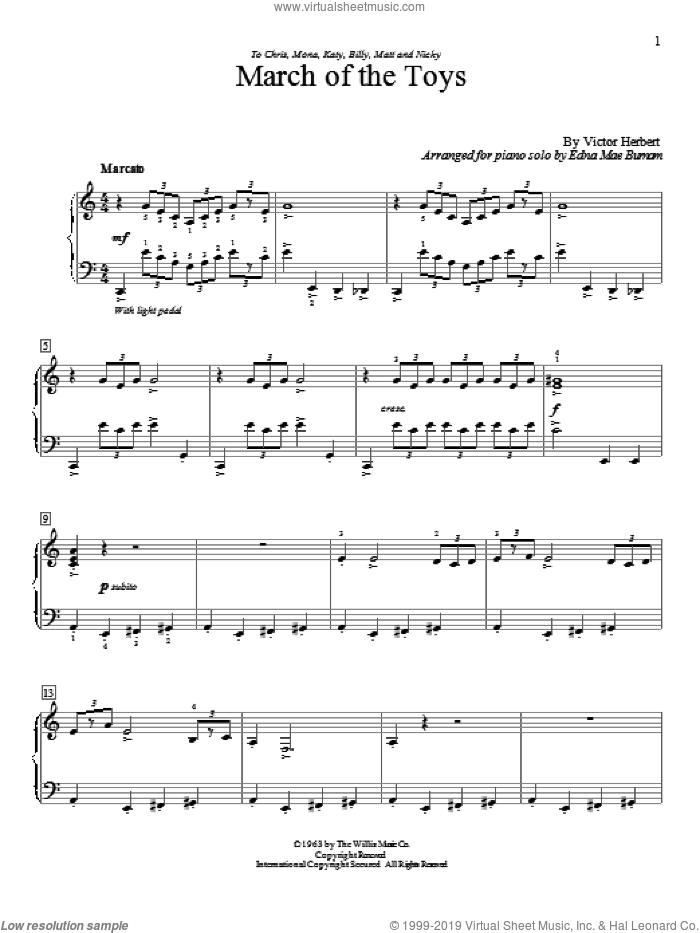 March Of The Toys sheet music for piano solo (elementary) by Victor Herbert, Carolyn C. Setliff, Carolyn Miller, Edna Mae Burnam, Edna Mae Burnam (arr.), Glenda Austin, Katherine Beard, Melody Bober and William Gillock, beginner piano (elementary)