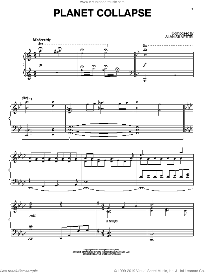 Planet Collapse (from The Croods) sheet music for piano solo by Alan Silvestri and The Croods (Movie), intermediate skill level