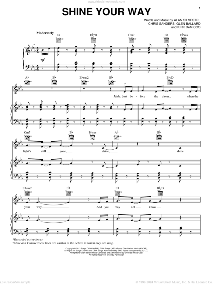 Shine Your Way sheet music for piano solo by Owl City and Yuna, Alan Silvestri and The Croods (Movie), intermediate skill level