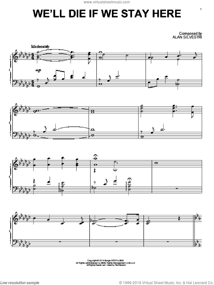We'll Die If We Stay Here (from The Croods) sheet music for piano solo by Alan Silvestri and The Croods (Movie), intermediate skill level