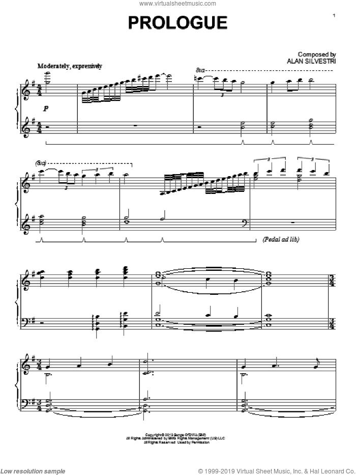 Prologue (from The Croods) sheet music for piano solo by Alan Silvestri and The Croods (Movie), intermediate skill level