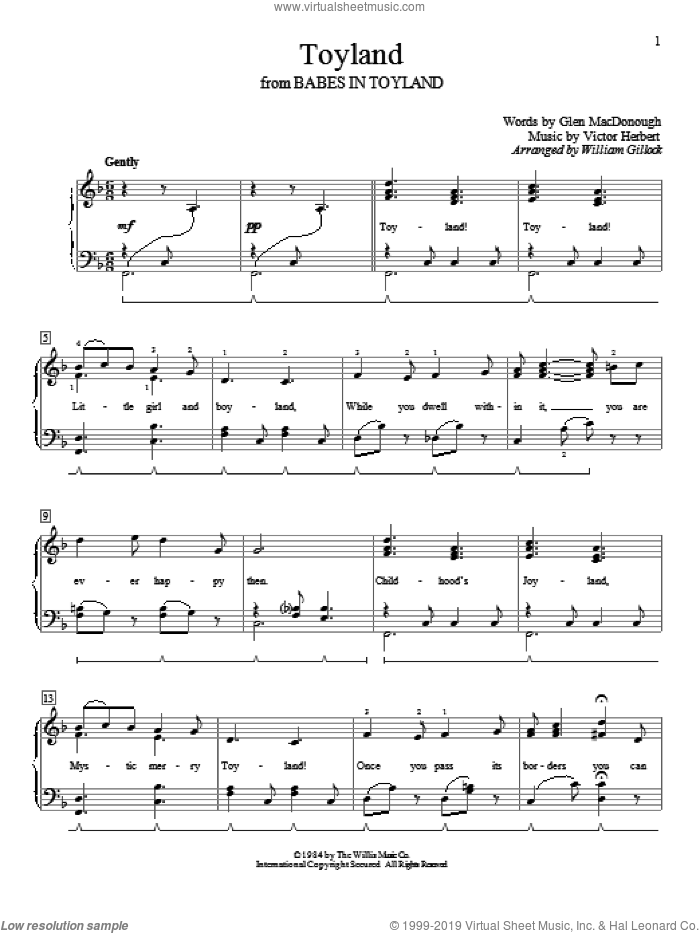Toyland sheet music for piano solo (elementary) by Glen MacDonough, beginner piano (elementary)