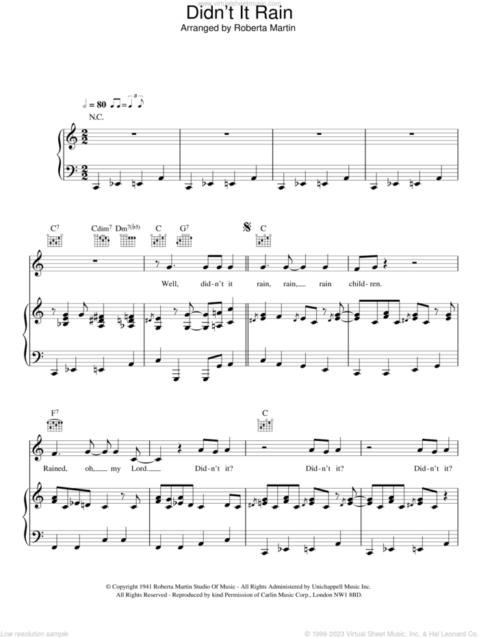 Didn't It Rain sheet music for voice, piano or guitar by Hugh Laurie, Roberta Martin and Miscellaneous, intermediate skill level