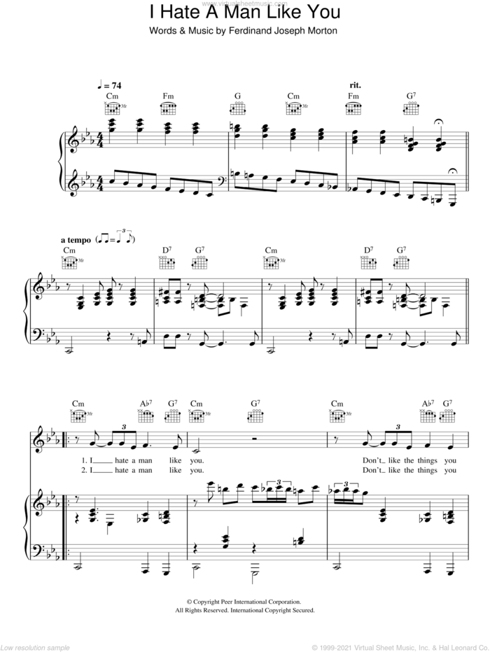 I Hate A Man Like You sheet music for voice, piano or guitar by Hugh Laurie and Ferdinand Joseph Morton, intermediate skill level