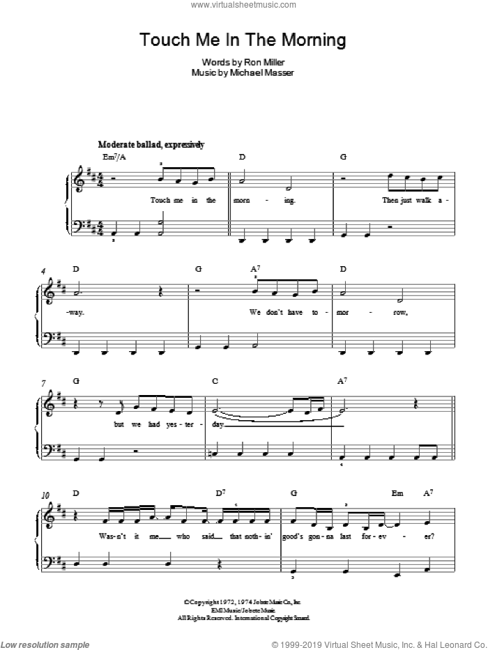 Touch Me In The Morning sheet music for piano solo by Diana Ross, Michael Masser and Ron Miller, easy skill level