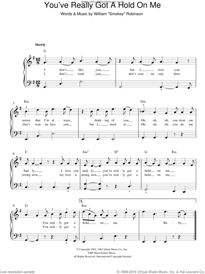 You've Really Got A Hold On Me sheet music for piano solo by The Miracles, easy skill level