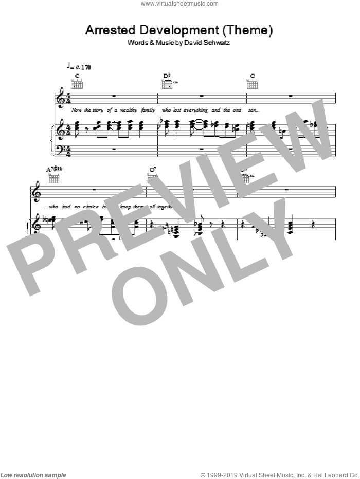 Arrested Development (Main Title) sheet music for voice and piano by David Schwartz, intermediate skill level