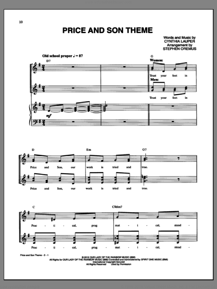 Price And Son Theme sheet music for voice and piano by Cynthia Lauper and Kinky Boots (Musical), intermediate skill level