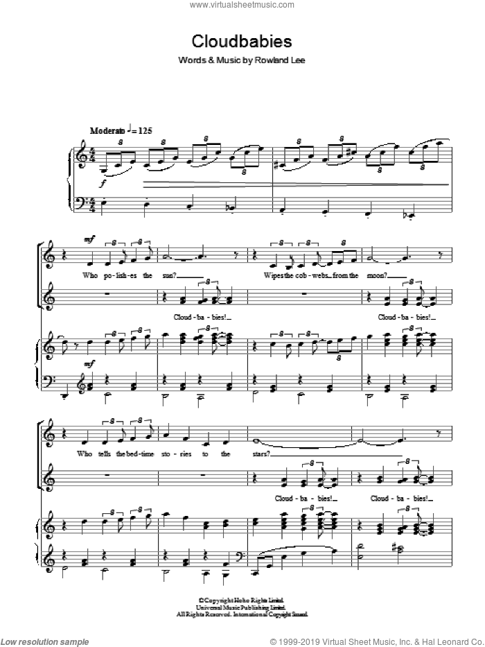 Cloudbabies Theme sheet music for voice, piano or guitar by Rowland Lee, intermediate skill level