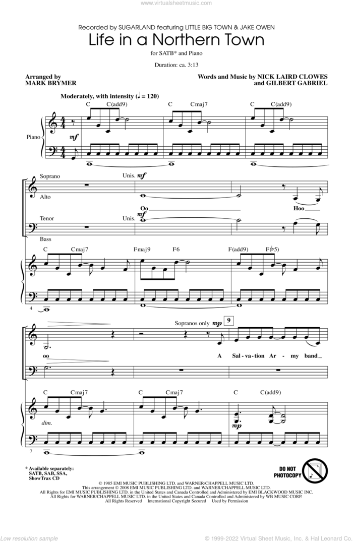 Life In A Northern Town sheet music for choir (SATB: soprano, alto, tenor, bass) by Mark Brymer and Sugarland, intermediate skill level