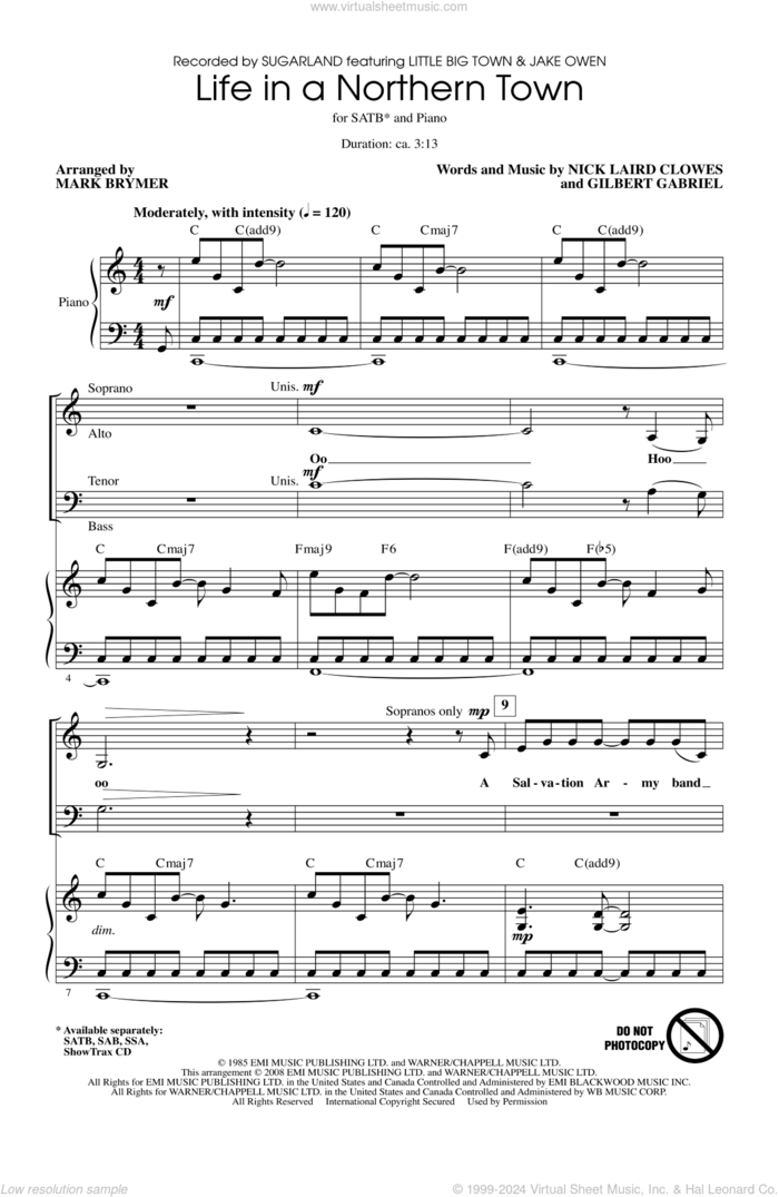 Life In A Northern Town sheet music for choir (SATB: soprano, alto, tenor, bass) by Mark Brymer and Sugarland, intermediate skill level