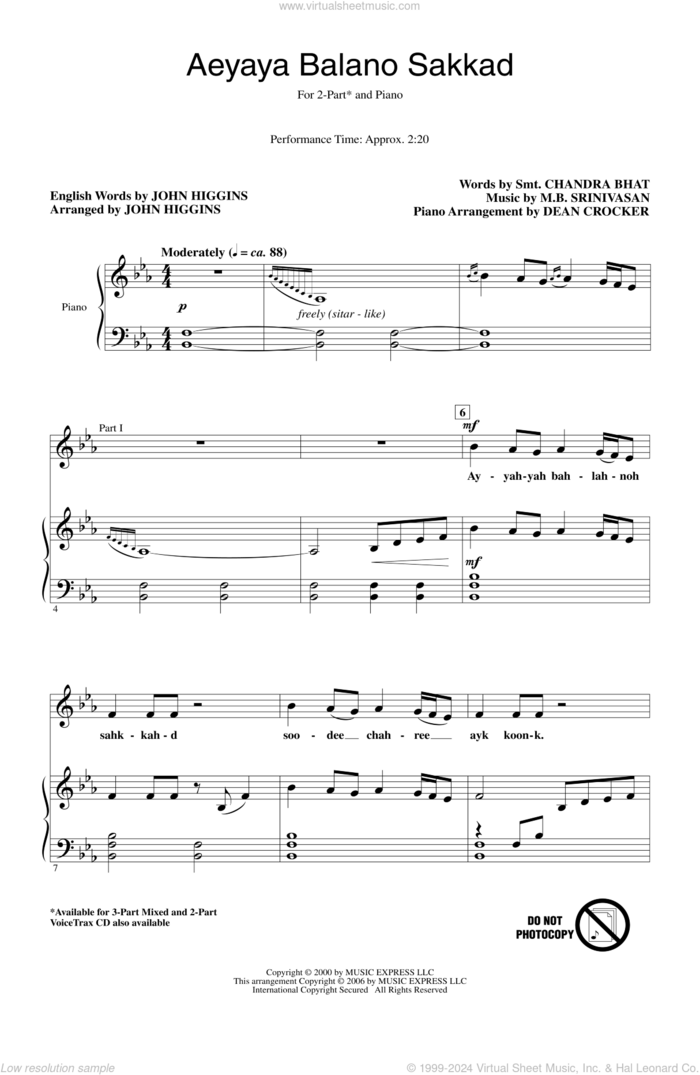 Aeyaya Balano Sakkad sheet music for choir (2-Part) by John Higgins, intermediate duet