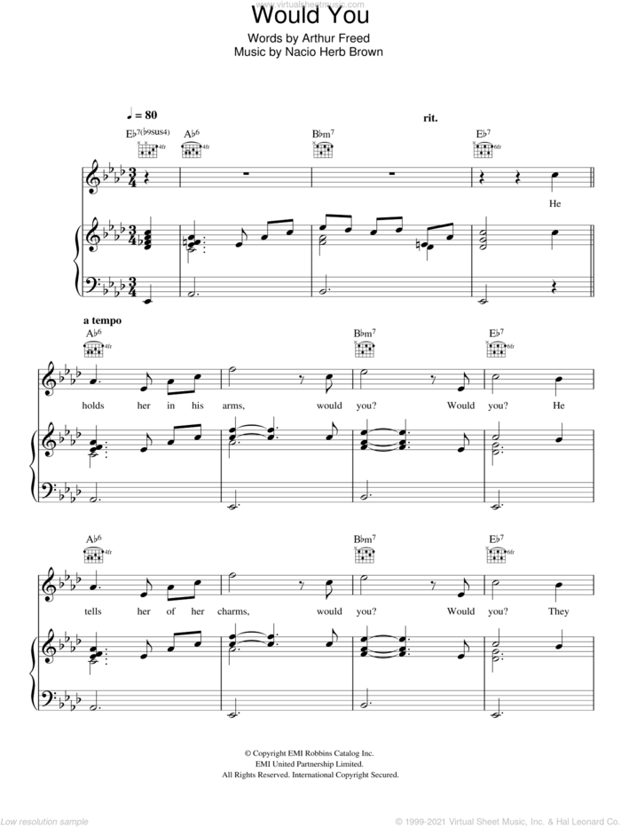 Would You? sheet music for voice, piano or guitar by Nacio Herb Brown and Arthur Freed, intermediate skill level