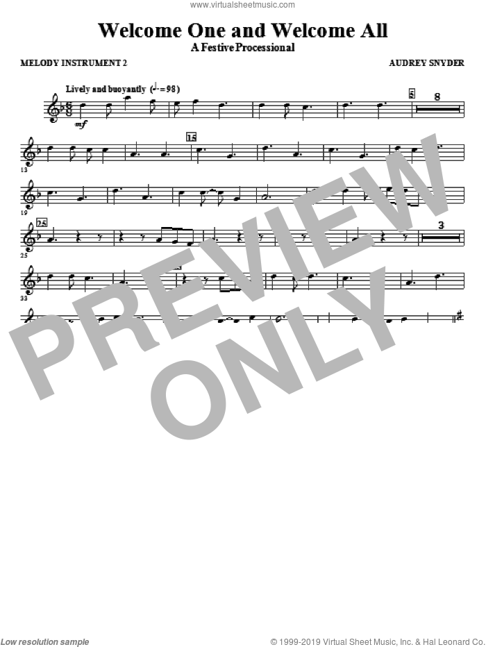 Welcome One And Welcome All, a festive processional sheet music for orchestra/band (c instrument ii) by Audrey Snyder, intermediate skill level