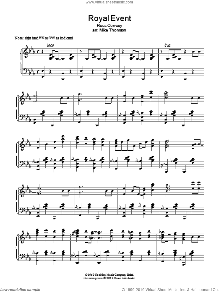 Royal Event sheet music for piano solo by Russ Conway and Trevor H. Stanford, classical score, intermediate skill level