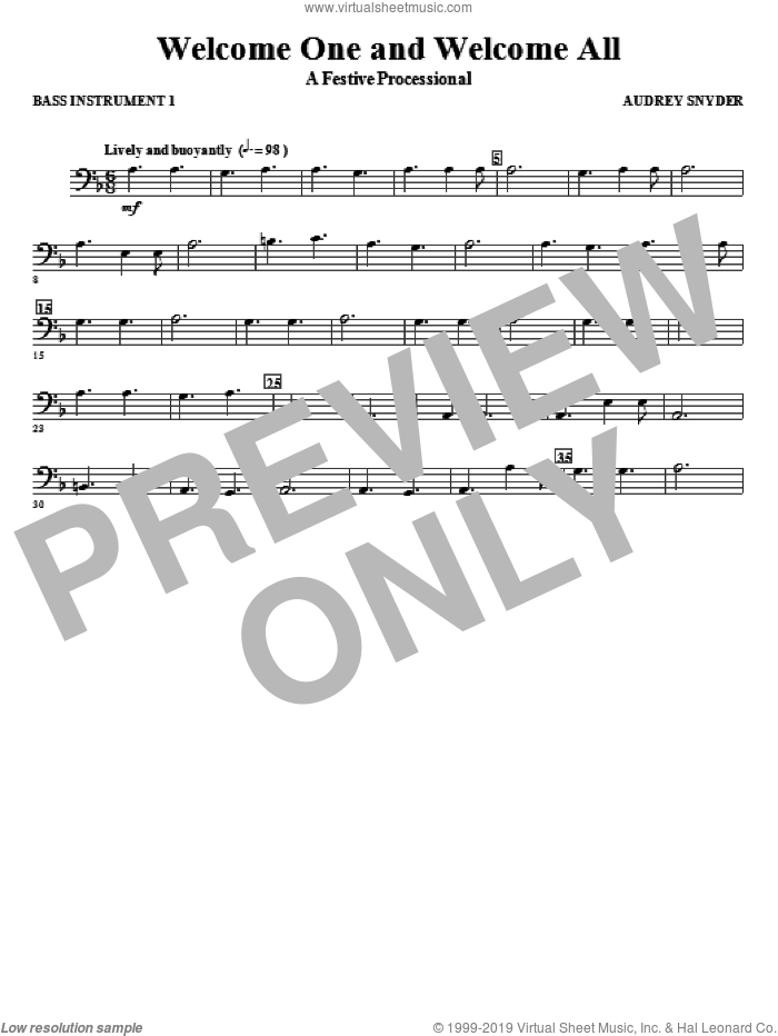 Welcome One And Welcome All, a festive processional sheet music for orchestra/band (c instrument iii) by Audrey Snyder, intermediate skill level