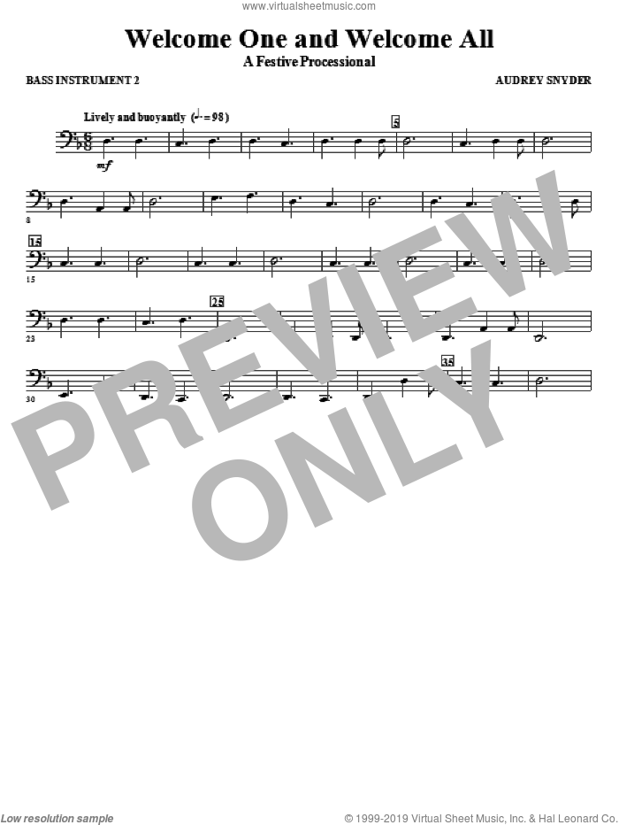 Welcome One And Welcome All, a festive processional sheet music for orchestra/band (c instrument iv) by Audrey Snyder, intermediate skill level